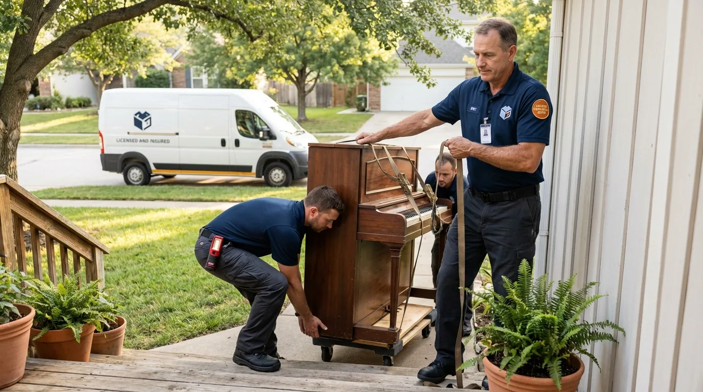 Licensed piano movers securing grand piano in Havre, MT
