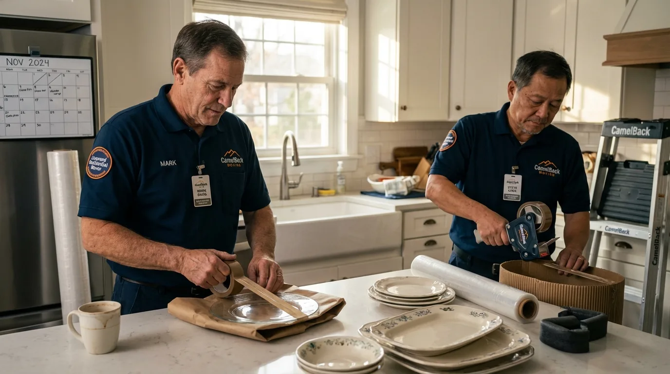 Professional crew packing kitchen dishware in Havre, MT